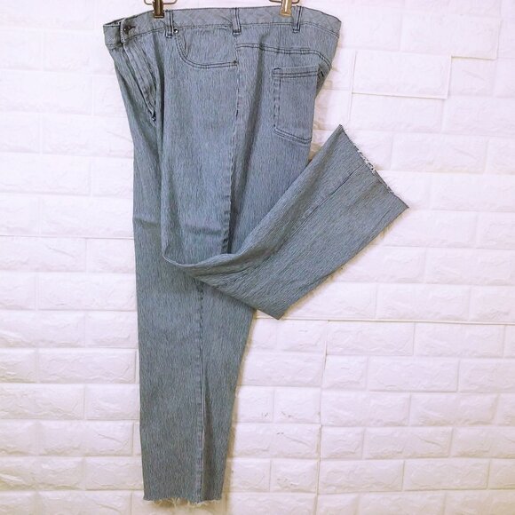 DG2 Diane Gilman Denim Mom Jeans -18WT Hickory Stripe Comfort Cropped Pants Blue - Picture 4 of 15